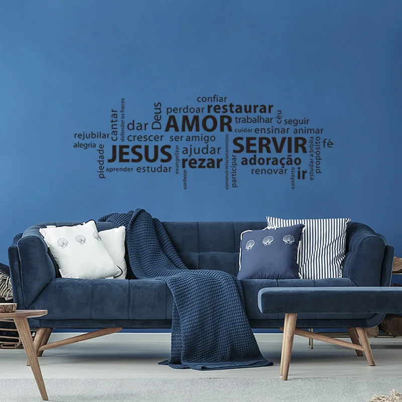Amor Jesus Servir стикер на стену, Правила Дома, Виниловая наклейка на стену, Декор для дома, гостиной, плакат, португальский декор комнаты обои