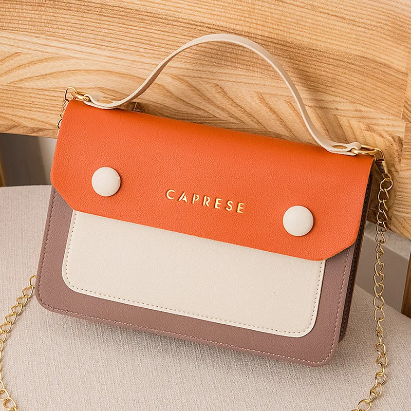 Модная контрастная цветная ручная цепь квадратная сумка на ремне универсальная крутая сумка с четырьмя отсеками на плечо женская сумка на плечо для мобильного телефона - Цвет: Оранжевый