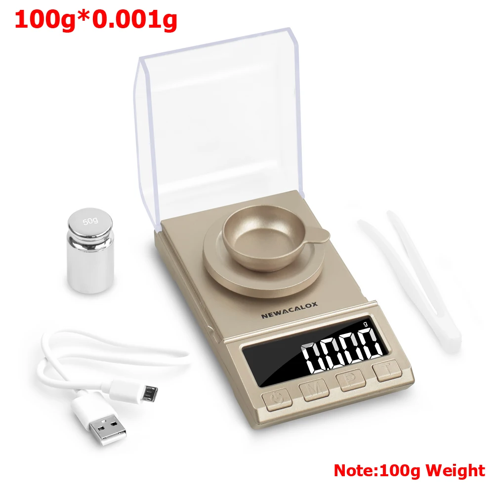NEWACALOX 50 г/100 г мини точные цифровые весы 0,001 г Весы электронные ювелирные весы Питание от USB лекарственные весы - Цвет: 8068G-100G Scale
