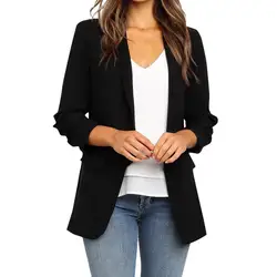 2019 Модный женский пиджак пальто повседневный деловой офисный стиль длинный рукав Блейзер Куртка приталенная одежда однотонный Блейзер