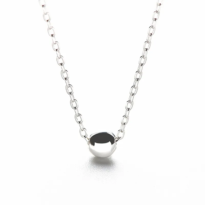 

925 Sterling Silver Round Pendant Female Mini Silver Bean Necklace Temperament Simple Short Clavicle Chain Fine Jewelry