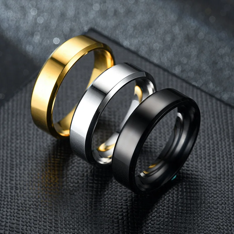 MIXMAX 100pcs Stainless Steel Rings For Women 6MM Polished Black Gold Silver Plated Fashion Mens Jewelry Ring Wholesale Lots