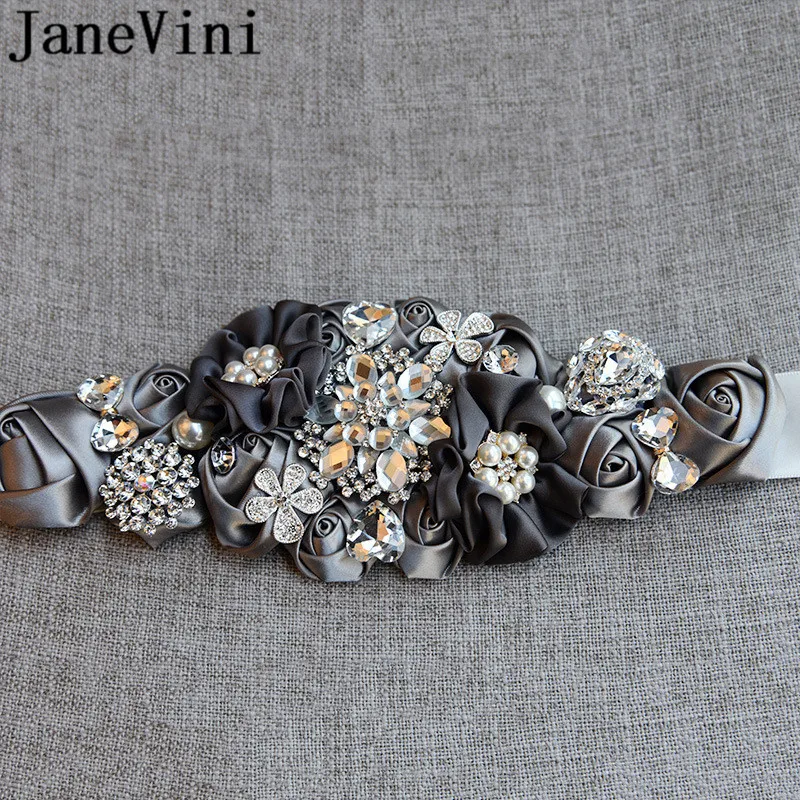 JaneVini Jewelled Rhinestone Belt for Wedding Dress Women Belts Pearl Satin Ribbon Sash Crystal Belt Bridesmaid Bride Waistband