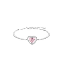 Высокое качество SWA 925100% Серебро шарм в форме сердца розовый циркон в форме сердца браслет