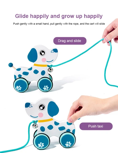 8 Colors Children's Wooden Cartoon Animal Trailer Early Education Puzzle Hand Pull Rope Push Walker Building Blocks Kids Toy Car 4