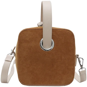 

QZUnique Women's Frosted PU Handbag Solid Color Crossbody Square Top-Handle Shoulder Bag Khaki