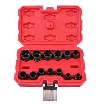 

Multifunction Damaged Bolt Nut Screw Remover Extractor Removal Set 13Pcs Nut Removal Socket Hand Tool with Boxes