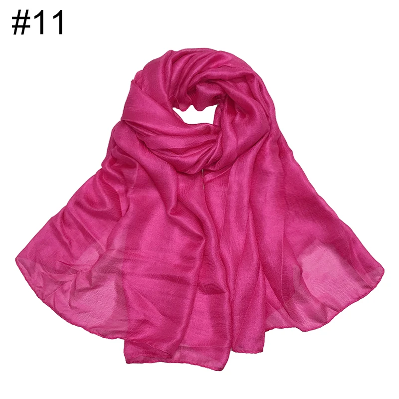Женский мусульманский хиджаб, горячая Распродажа, шелковые шарфы, женские Шалуны, одноцветные, повязка на голову, чистая цветная бандана, длинный глушитель, 10 шт./лот - Цвет: 11