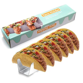 

6 Holds Taco Holder Stainless Steel Taco Rack Shell Taco Display Stand Burrito Tortilla Plate Tray Food Holder Rack Shell