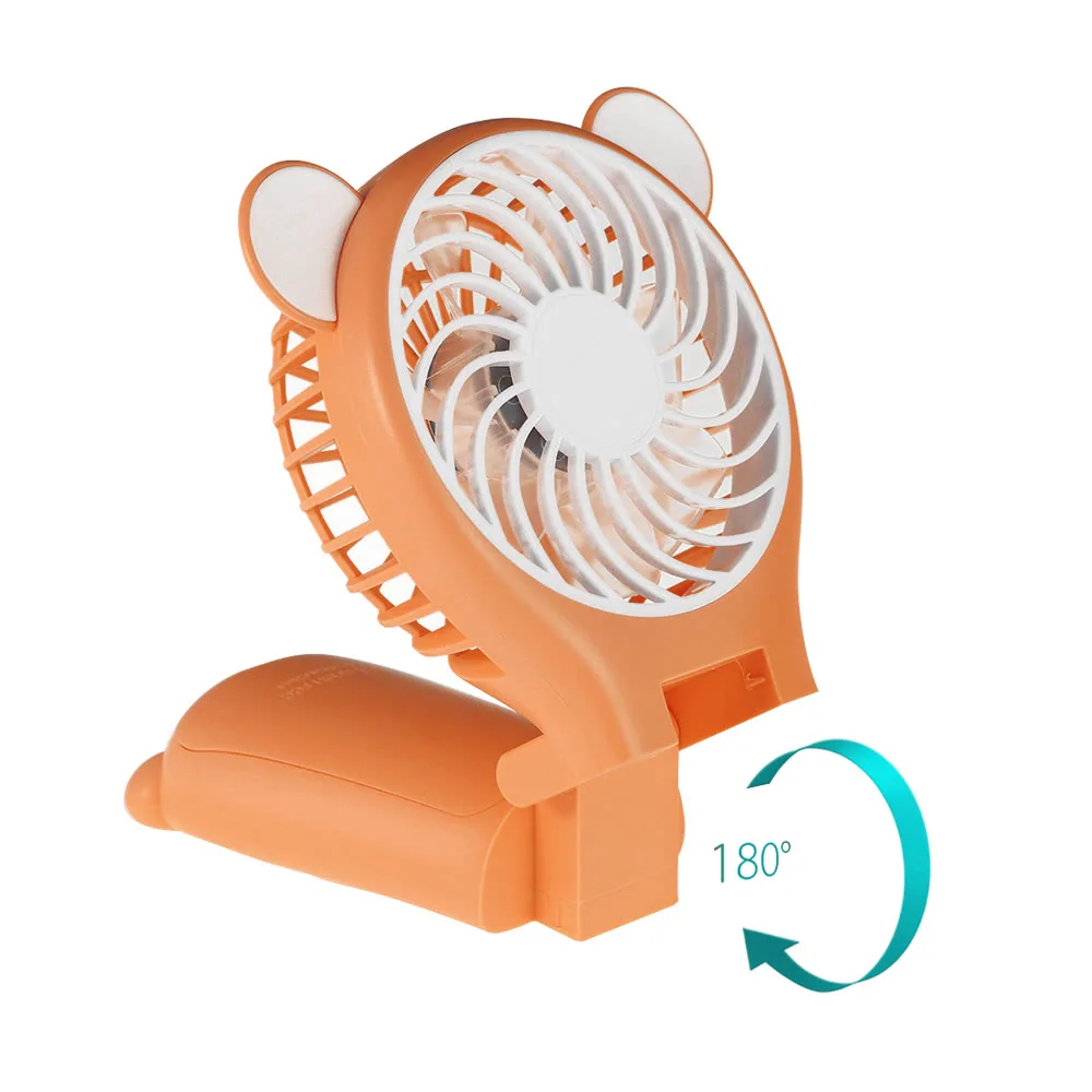 

Portable Bear Shape Mirror Cute Mini Handheld Table Foldable Fan 2 Speed for Home Office USB Rechargeable With Mirror Function
