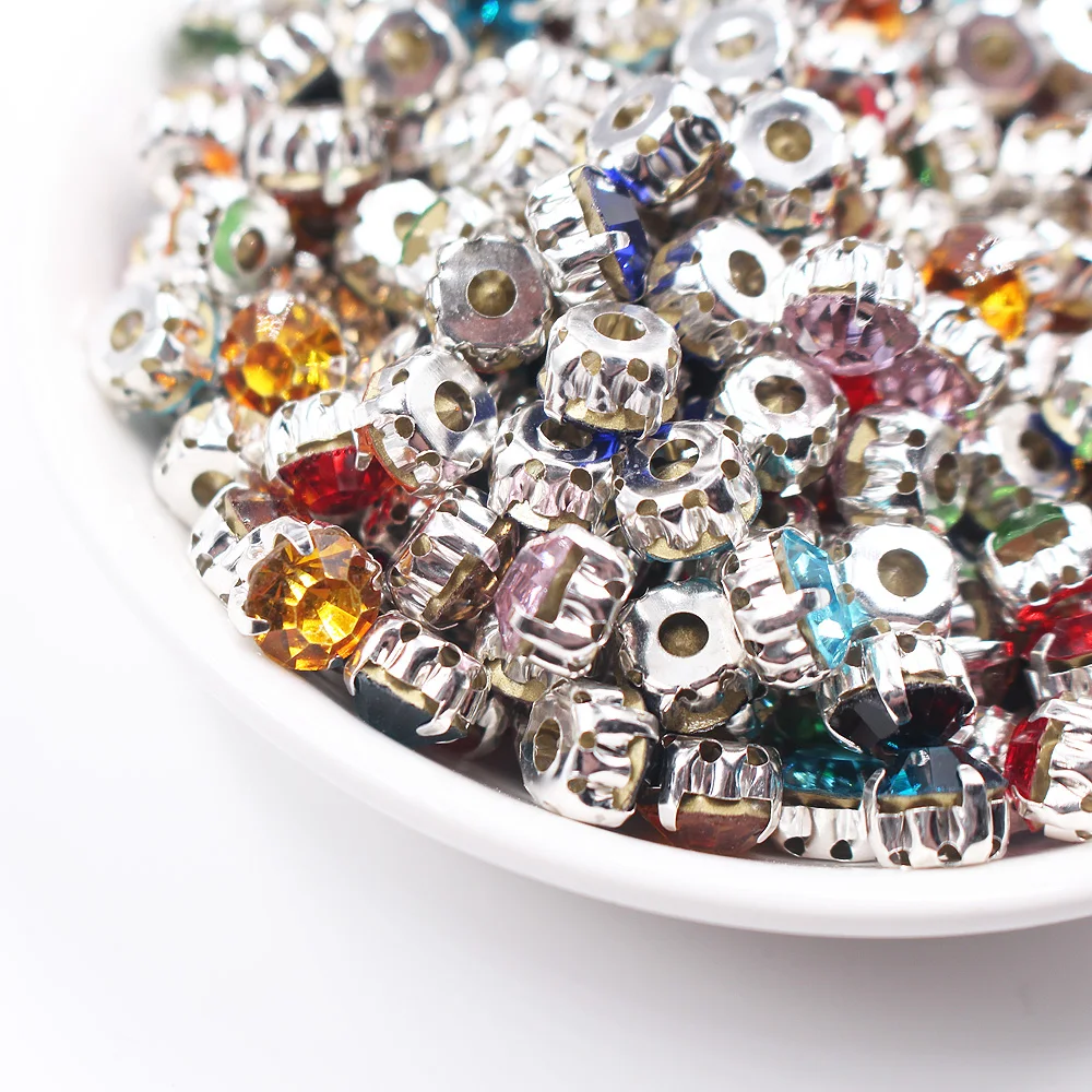 3mm-8mm Claw Cup Crystals Strass Flatback Round Stones Non Hotfix Silver Base Sew On Rhinestones For Clothes DIY Needlework Gems