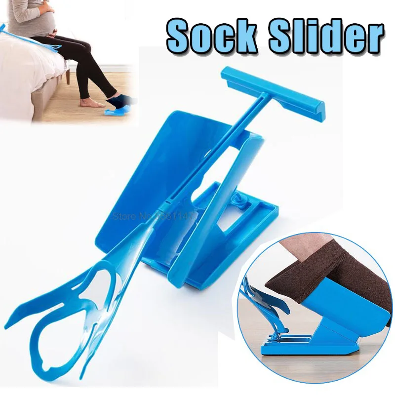 

1pc Blue Sock Slider Aid Easy on off Sock Helper Kit Shoe Horn Pain Free No Bending Shoe Horn for Pregnancy Dressing Aids Tools