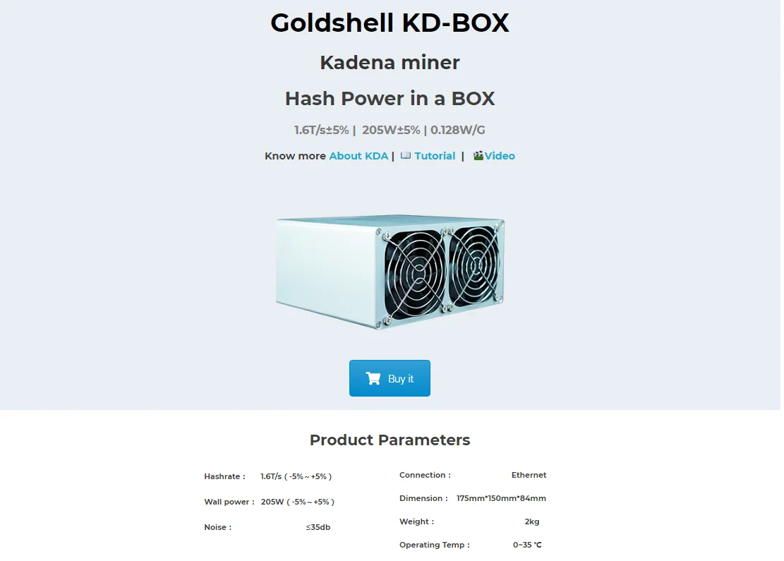 В наличии Mute Goldshell KD-BOX 1 6 T/s ± 5% 205W KDA Miner Blake2s Coin NO PSU лучше чем Antminer s9 R4 Innosilicon |