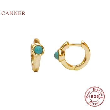 

CANNER 925 Sterling Silver Earrings For Women INS Turquoise Stud Earrings Zircon Korean Pendientes Silver Gold Jewelry