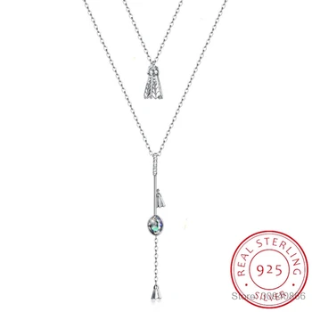 

925 Silver Long Pendant Necklace Double Chains Colorful Beads Crystals For Women Beast Party Accessories