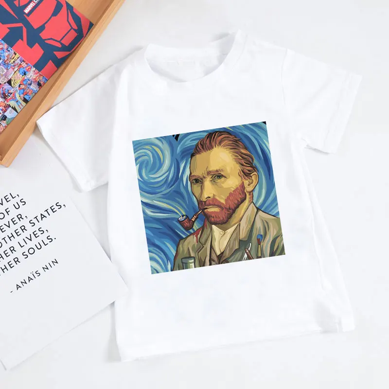 Fauvism/футболки для мальчиков в стиле ретро с масляной росписью весёлая футболка для девочек с изображением Ван Гога Модная белая футболка в стиле Харадзюку с изображением подсолнуха, Enfant - Цвет: 8062