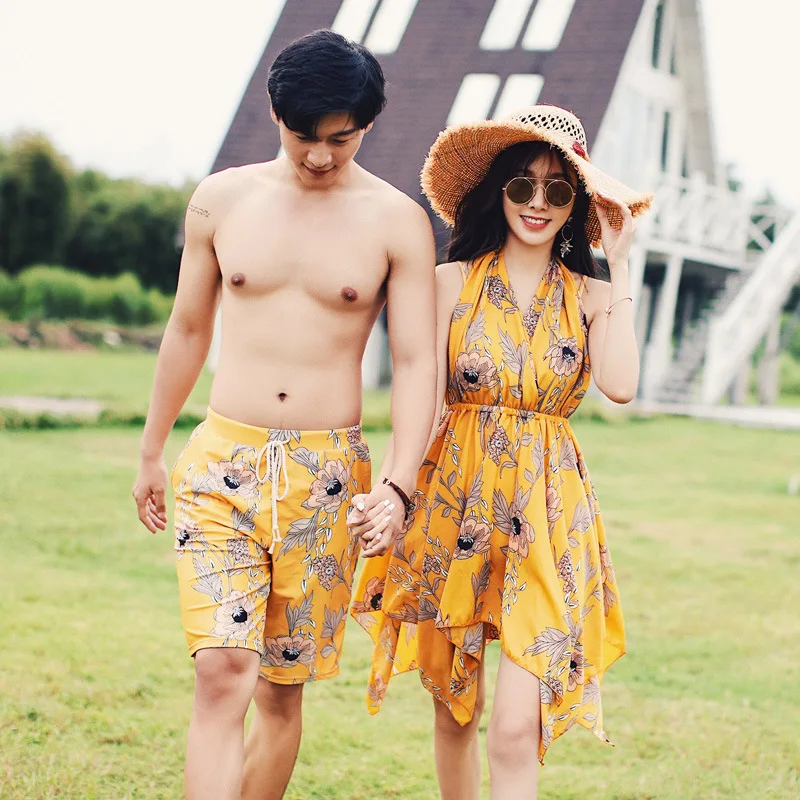 

Couples Bathing Suit Women's Bikini Three-piece Set Underwire Small Bust Gathering Split Type Slimming Boxer Short Large Size Be