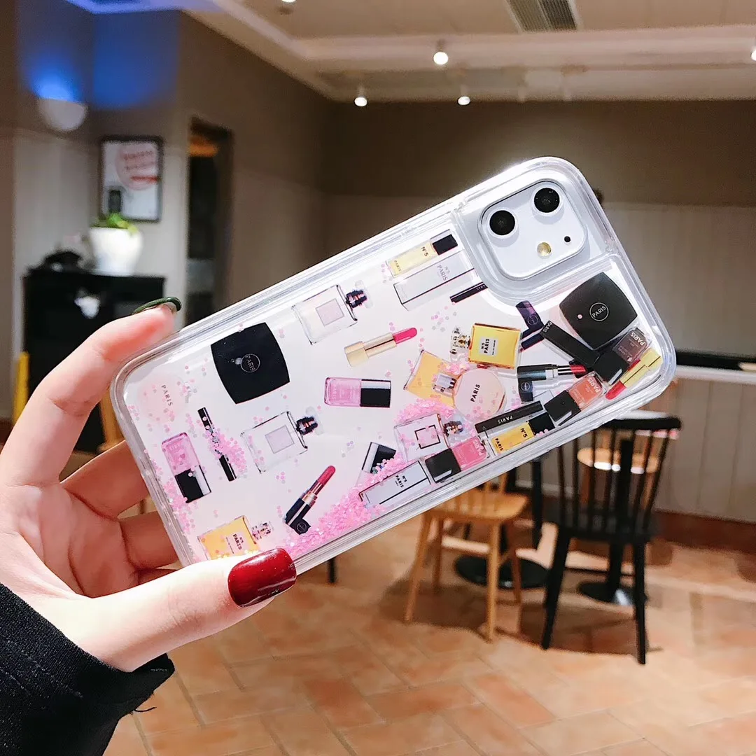 Fashion Girl Paris France Cosmetic perfume Lipstick Phone Case For Apple iPhone 11 Pro X XS Max Xr 7 8 6 S Plus Liquid quicksand |