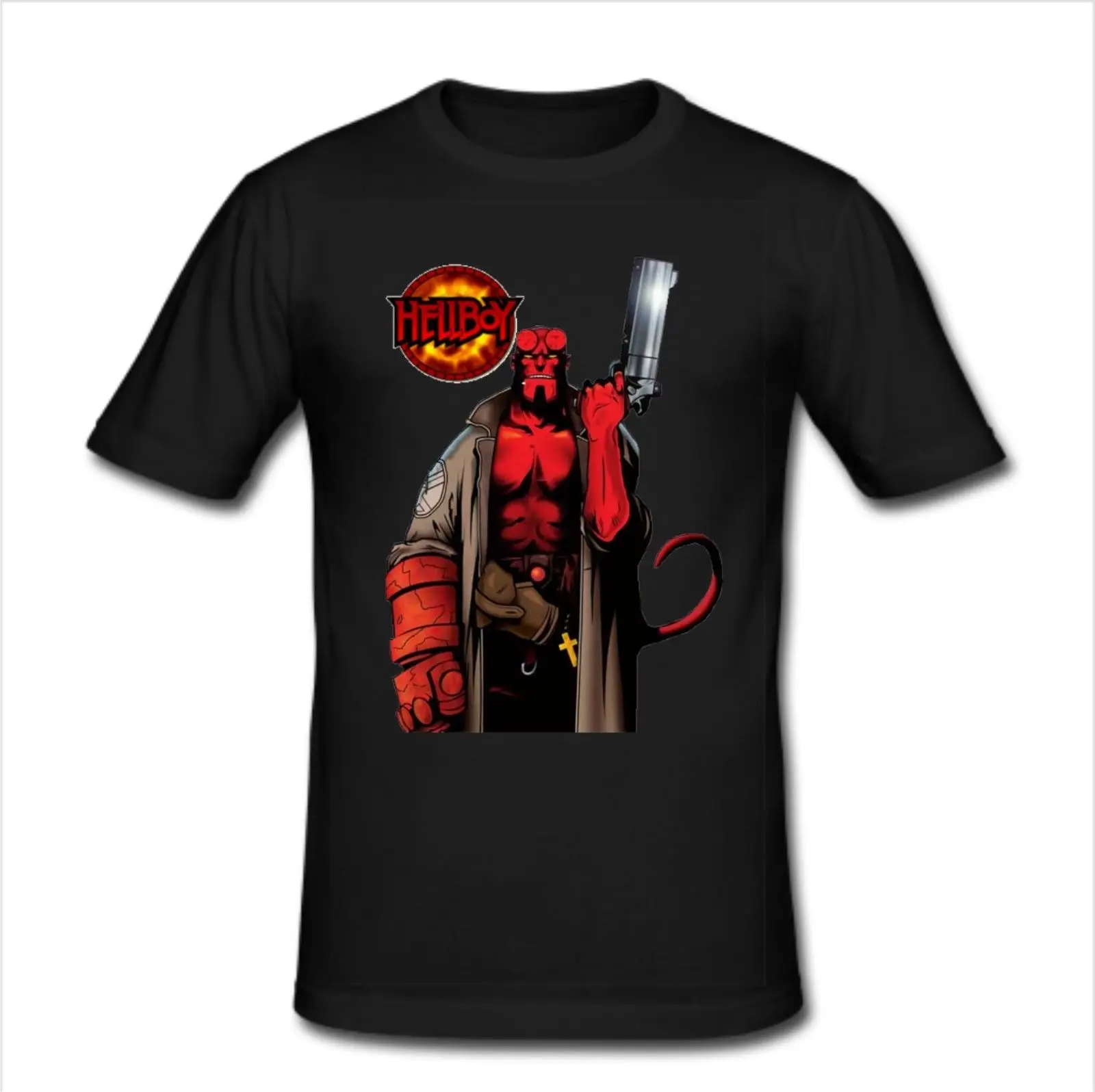 Мужская облегающая футболка Размер Hellboy. 1. Качество футболки мужские с принтом
