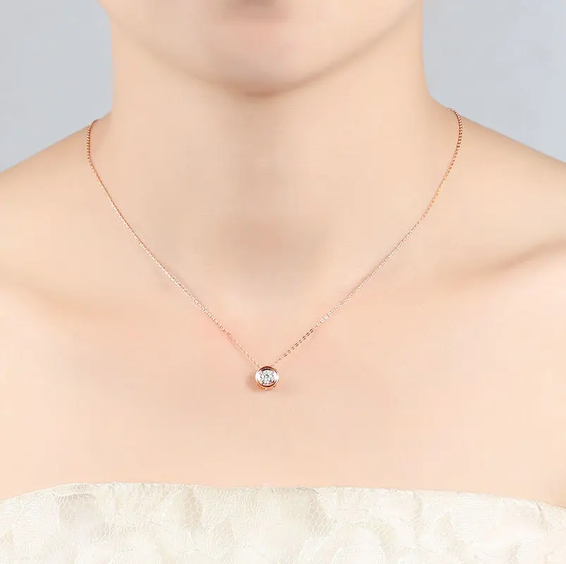 Классические со стразами, 18 K, настоящее золото, AU750, роза, фигурная подвеска, комплект колье с подвеской для женщин, подарок для девочек, вечерние ювелирные изделия высокого качества