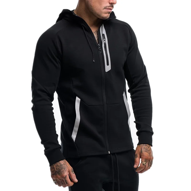 Новинка осени, мужские толстовки на молнии, модная повседневная спортивная куртка с капюшоном для фитнеса, мужские хлопковые толстовки, спортивная одежда, топы