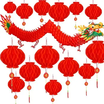

21PCS Chinese Dragon And Red Lantern Set Spring Festival New Year Lantern Festival Decoration Indoor Decoration