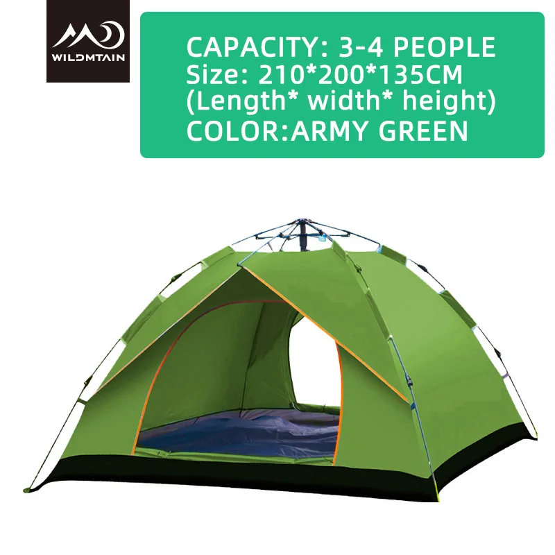 Палатка для кемпинга, быстрая автоматическая установка, двухслойная водонепроницаемая и ветрозащитная палатка для 2-4 человек, палатка для путешествий с защитой от ультрафиолета - Цвет: ZP3 Green