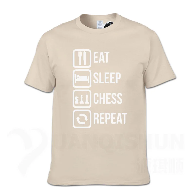 Повседневная футболка с надписью «Eat Sleep Chess Repeat», забавные мужские футболки, Подарочная хлопковая футболка с коротким рукавом, модные хлопковые топы 16 цветов - Цвет: Sand color