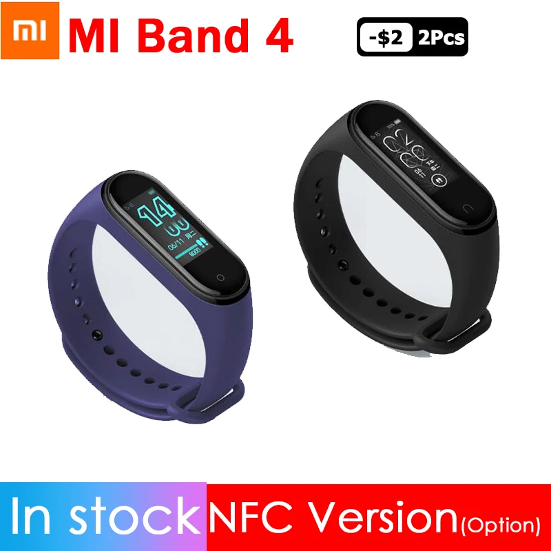 В наличии 2019 Новинка Xiaomi Mi Band 4 Смарт Miband NFC браслет для фитнеса с пульсометром 135