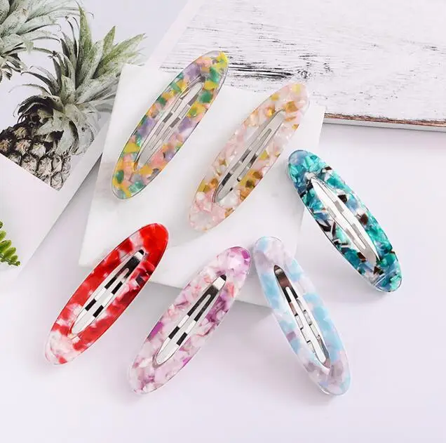 Women Girls Fashion Spring Vintage BB Hair Clips Colored Acetic Acid Geometric Hairpins Leopard Patterns Oval Barrettes | Аксессуары для