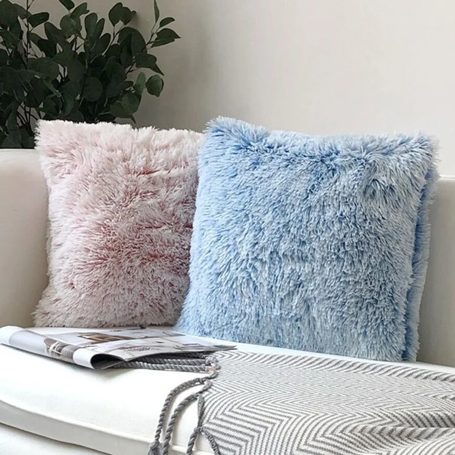 Современный мохнатый Диванный чехол для подушки зимний двойной плюшевый чехол для подушки для дивана/автомобиля Morandi цветные Чехлы для домашнего декора