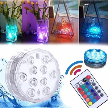 

Waterproof IP68 Under Water Light 10 LED Remote Control RGB Submersible Light Battery Operated For Vases Garden Party Decor