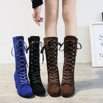 

plus Women's Size Boots 2020 Autumn and Winter Modern and Trendy/Women Boots 35-43 Suede Front Lace-up Western Boots