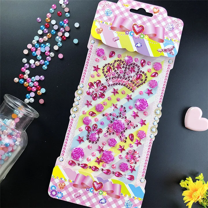 4   Rhinestones Crown Flower Stickers For Women Mobile Phone Car Handmade Decoration Diy Handmade Jewelry Pearl Stickers
