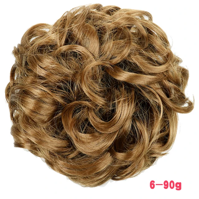 MERISIHAIR Synthetic Girls Curly Scrunchie Chignon With Rubber Band Brown Gray Hair Ring Wrap On Messy Bun Ponytails 90g-6
