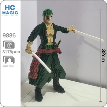 

HC 9886 Anime One Piece Roronoa Zoro Pirate 3D Model 3178pcs DIY Mini Diamond Blocks Bricks Building Toy for Children no Box