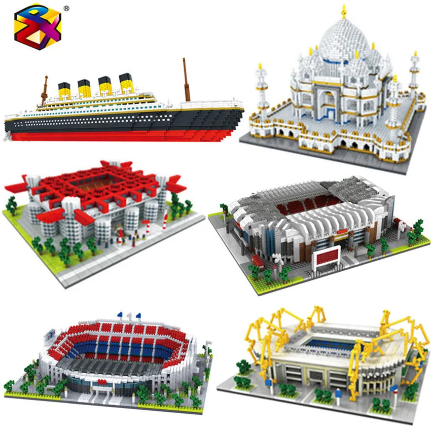 

Diamond Camp Nou Old Trafford Football Field Taj Mahal Model Building Blocks Challenge Architecture Kids Toy Milan Stadium Brick
