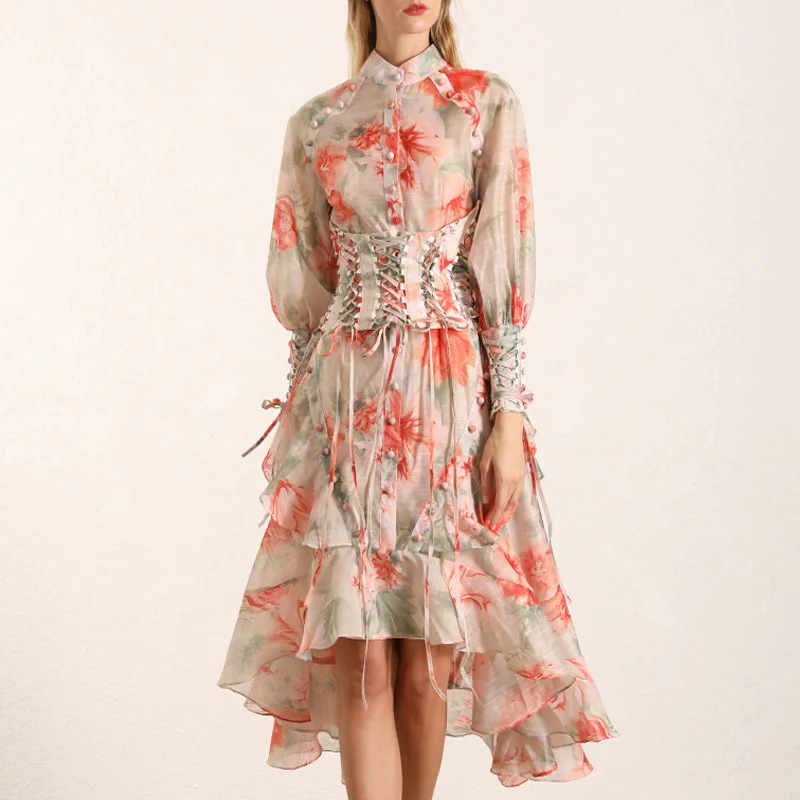 

VERDEJULIA Runway Designer Women Dress 2020 Spring Autumn New Fashion Ruffles Button Bandage Bow Irregular Midi Dress Vestidos