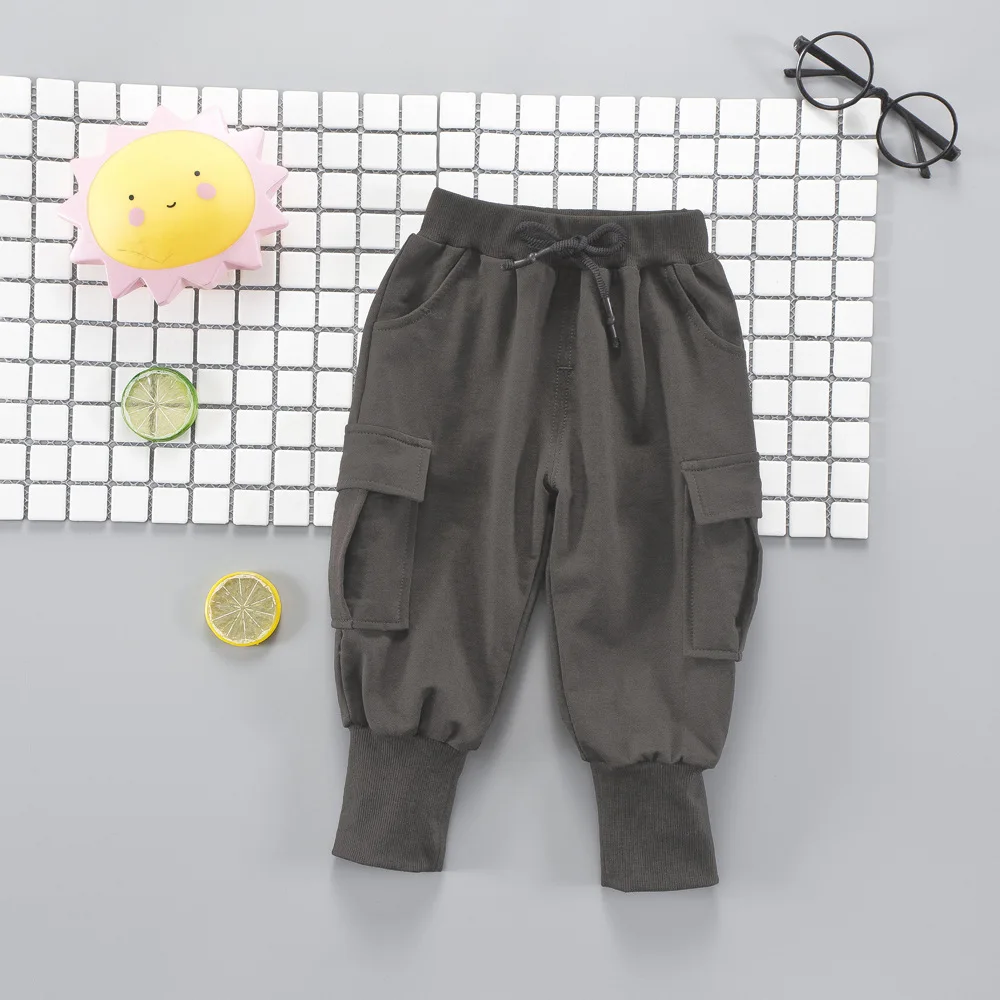 CYSINCOS одежда для детей штаны для маленьких мальчиков и девочек новые осенние повседневные хлопковые брюки со шнуровкой и средней талией детская одежда - Цвет: Серый