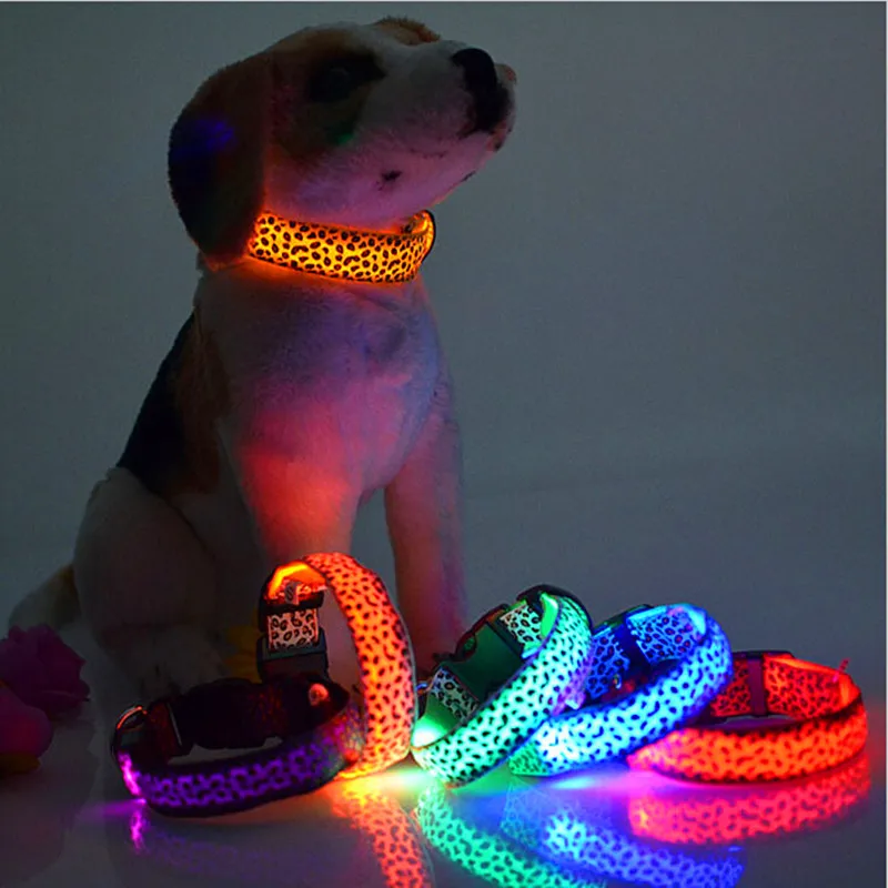 

LED Dog Cat Collar Light Flash Leopard Collar Puppy Night Safety Collars Dogs Collar Colorful Flash Light Neck