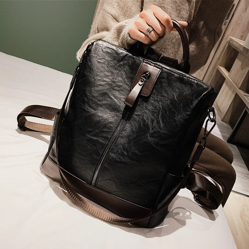 Брендовый Модный женский кожаный рюкзак от westкрик высокого качества, многофункциональный рюкзак для женщин, большая сумка для книг, дорожная сумка с защитой от кражи - Цвет: Черный