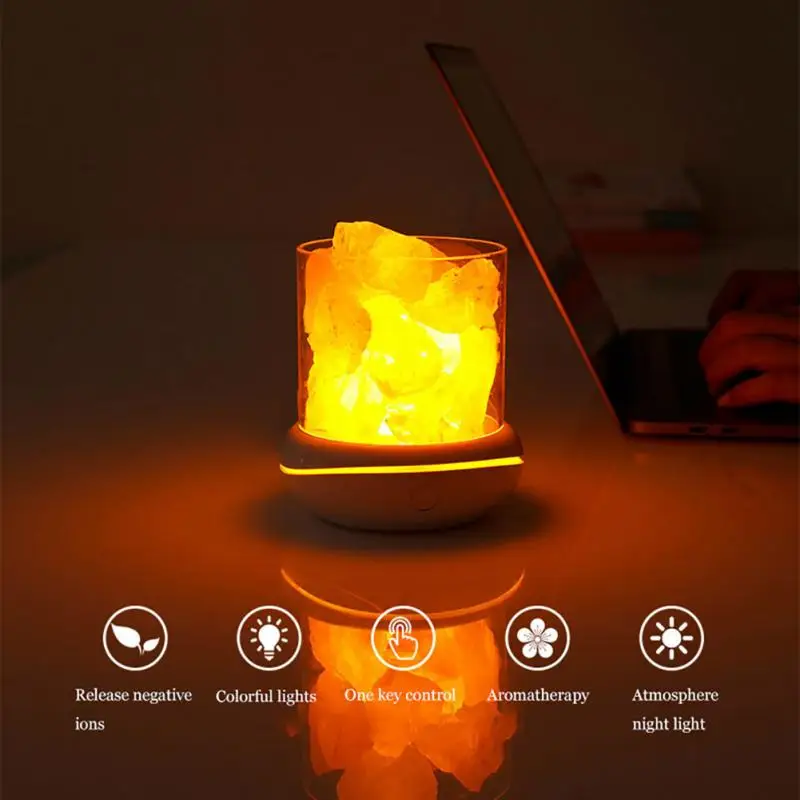USB Himalayan Crystal Salt LED Lamp Night Light Air Purifier Dimmer Black 