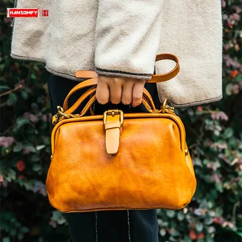 

Genuine Leather Women Handbags Handmade Literary Arts Doctor Bag Female Retro Casual Suede Leather Small Shoulder Diagonal Bags