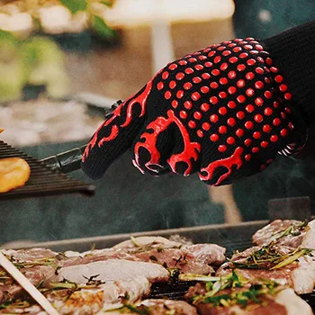 

1 Pair Kitchen Fireproof Gloves Heat Resistant Thick Silicone Cooking Baking Barbecue Oven Gloves BBQ Grill Mittens Kitchen Tool