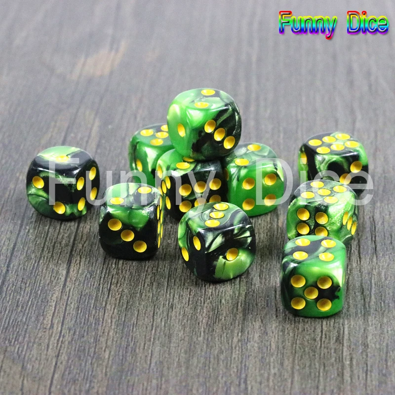 Забавные мини-кубики 10 шт./компл. 12 мм D6 азартные игры Стандартный в горошек аксессуары для азартных игр, настольная игра - Цвет: 03 Green black