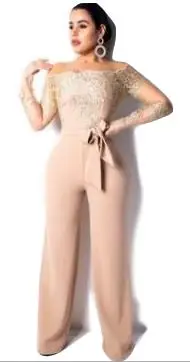 Women Jumpsuit Lace Patchwork Mesh Transparent Off Shoulder Autumn Winter Long Sleeve Wide Legs Sexy AE244 | Женская одежда