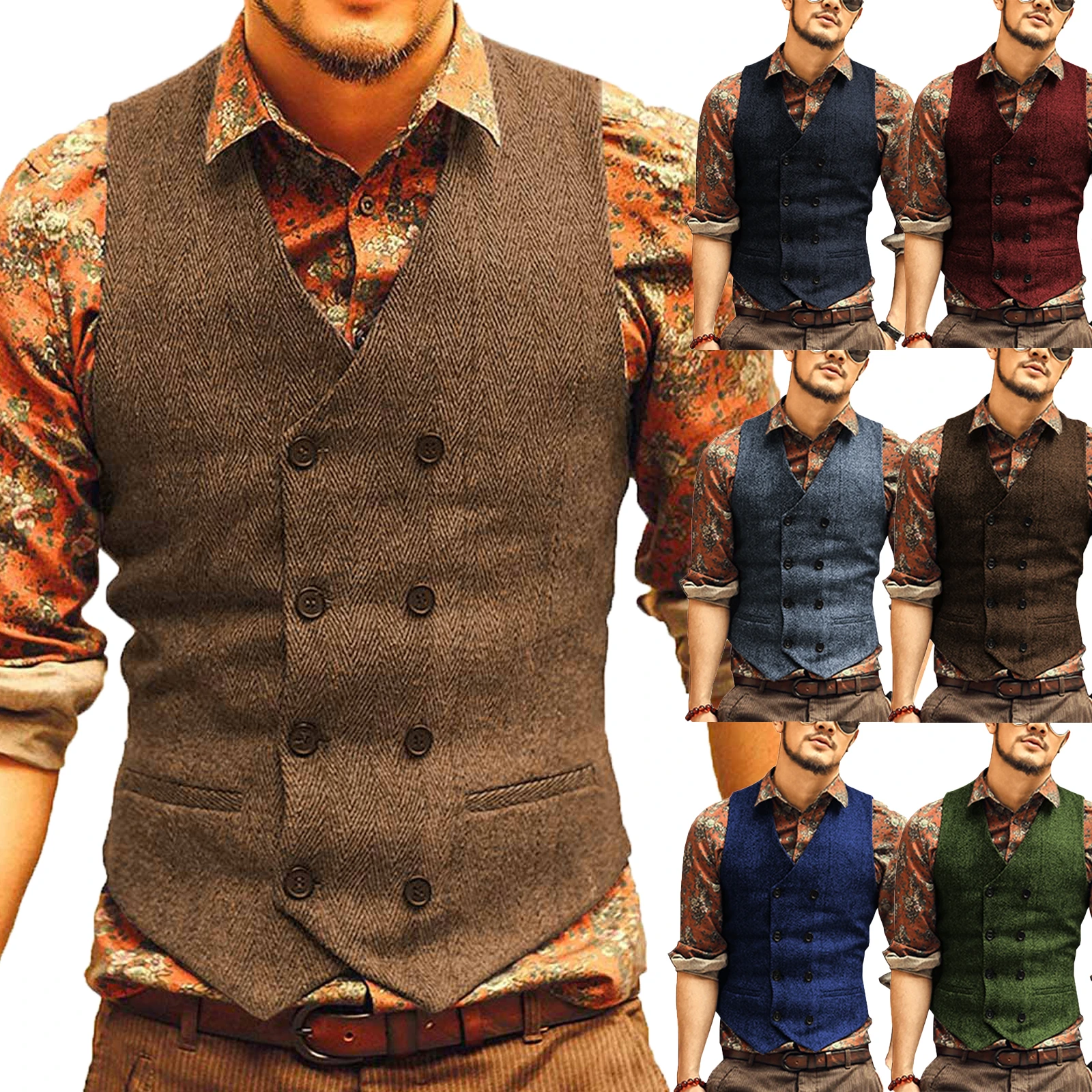 casual blazer Casual Men's Brown Waiter Vest Jacket Slim Fit Prom Double Breasted Blazer Champagne Suits Waistcoat For Wedding Best Man Grooms men's blazers