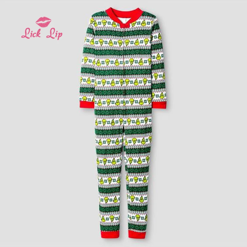 Lick Lip Christmas Parent-child Onesies Christmas Green Stripe Print Nightwear Autumn Winter Long Sleeve Home Clothes SMC1804-2