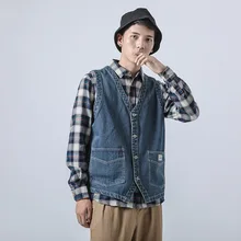 Осенняя одежда в японском стиле ретро Мужская одежда приталенная Молодежная жилетка без рукавов модное однотонное пальто с отложным воротником