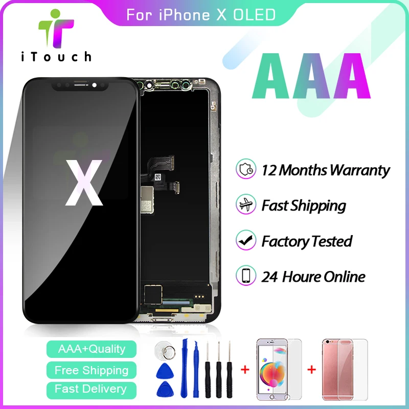 

Black AAA Perfect OLED Display For iphone X LCD Screen with Touch Digitizer Assembly Replacement None Spots Pantalla with Tools